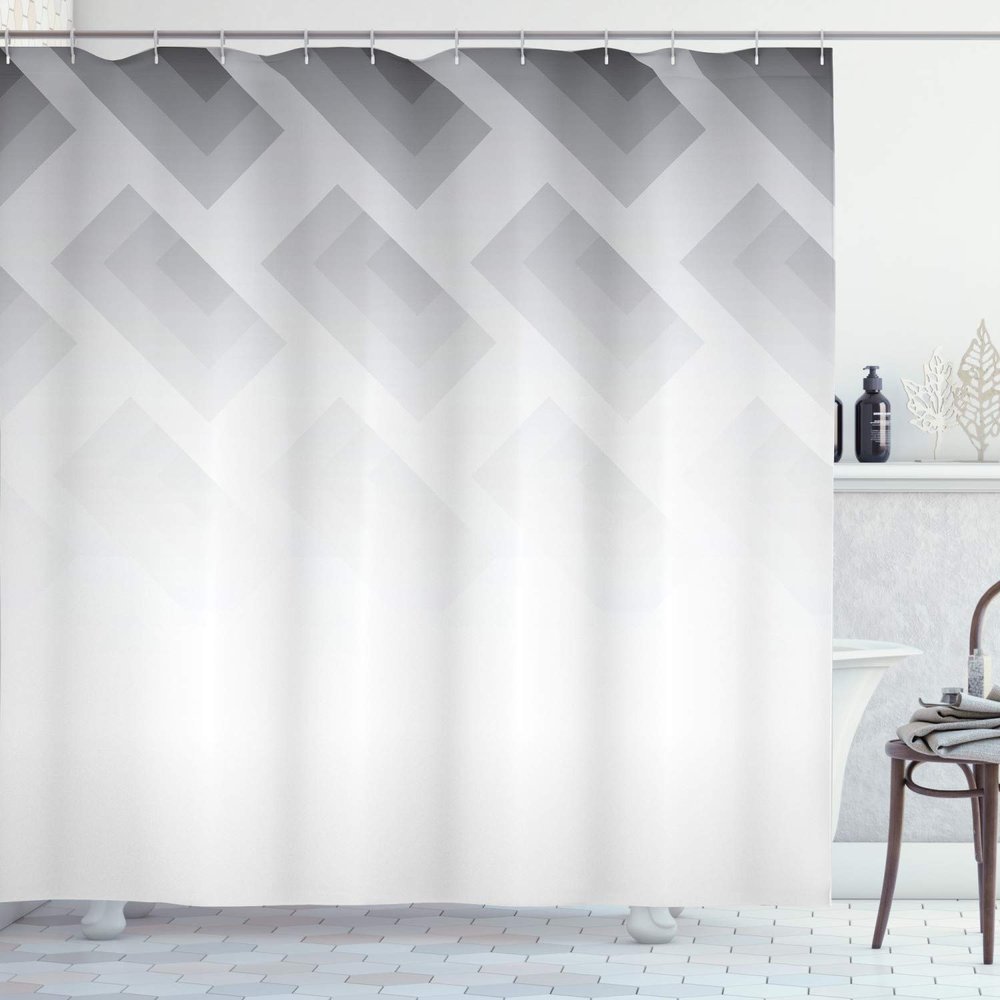 Ambesonne Grey Shower Curtain, Blur Poster Display with Simplistic Square Shapes Contemporary Mosaic Optic Illusion Print, Cloth Fabric Bathroom Decor Set with Hooks, 69" W x 84" L, Ivory