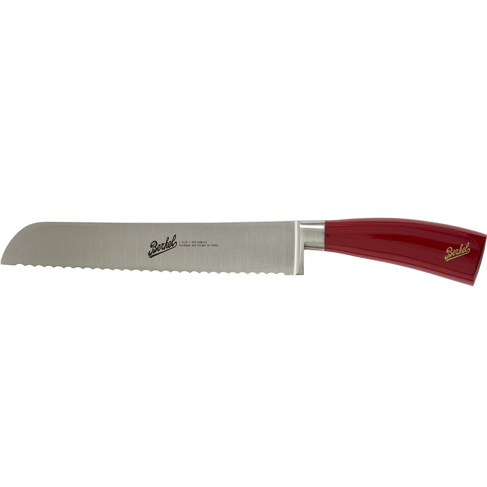 Berkel Elegance Bread Knife | 8.5" Stainless Steel Blade | Elegant Cutlery for Home & Kitchen | Made in Italy (Red)