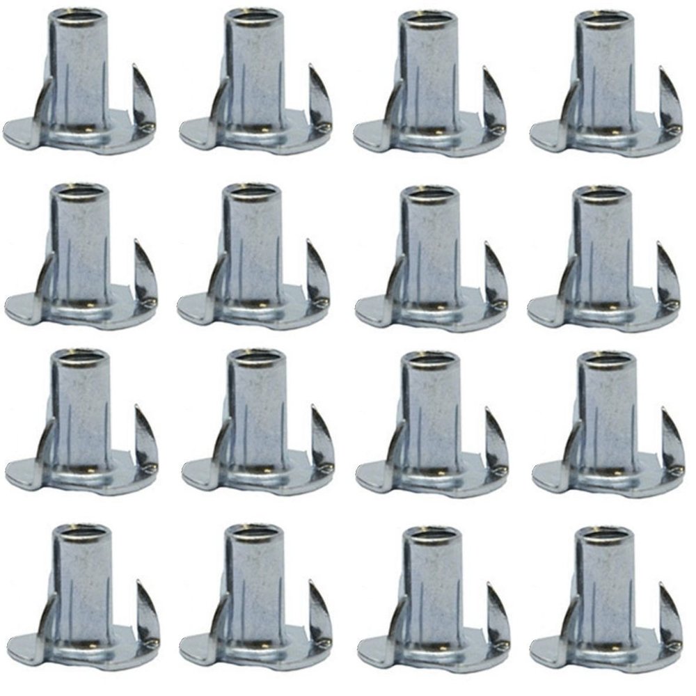 1/4"-20 Zinc Plated T-Nuts Threaded Bolt Sleeves 4 Prong Tee Nuts (48)