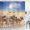 Ambesonne Africa Shower Curtain, Zebras in Savannah Desert Waterhole on Hot Day Africa Savannah Adventure Land Print, Cloth Fabric Bathroom Decor Set with Hooks, 69" W x 84" L, Sky Blue Off White Ecru view 1
