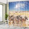 Ambesonne Africa Shower Curtain, Zebras in Savannah Desert Waterhole on Hot Day Africa Savannah Adventure Land Print, Cloth Fabric Bathroom Decor Set with Hooks, 69" W x 84" L, Sky Blue Off White Ecru view 4