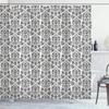 Ambesonne Flower Shower Curtain, Floral Paisley Design with Eastern Effects Curved Leaves and Swirls Oriental Art, Cloth Fabric Bathroom Decor Set with Hooks, 69" W x 75" L, Black White view 1