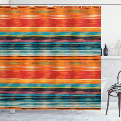 Ambesonne Mexican Shower Curtain, Abstract Vibrant Vintage Aztec Motif Gradient Blurred Lines Ecuador Crafts Image, Cloth Fabric Bathroom Decor Set with Hooks, 69" W x 75" L, Multicolor Orange