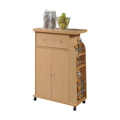 Hodedah Import Kitchen Island with Spice Rack and Towel Rack, Beech