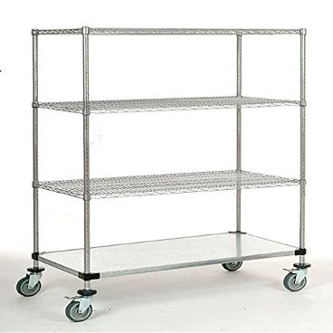 18" Deep x 54" Wide x 80" High 1200 lb Capacity Mobile Unit with 3 Wire Shelves and 1 Solid Shelf