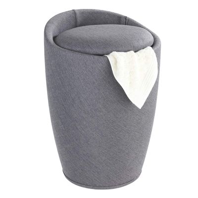 Wenko Candy Linen Look-Bathroom Stool, bin with Removable Laundry Bag, Grey/Black, 36 x 36 x 50.5 cm