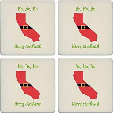 CoasterStone Absorbent Coasters (Set of 4), Santa Suit California, 4-1/4"