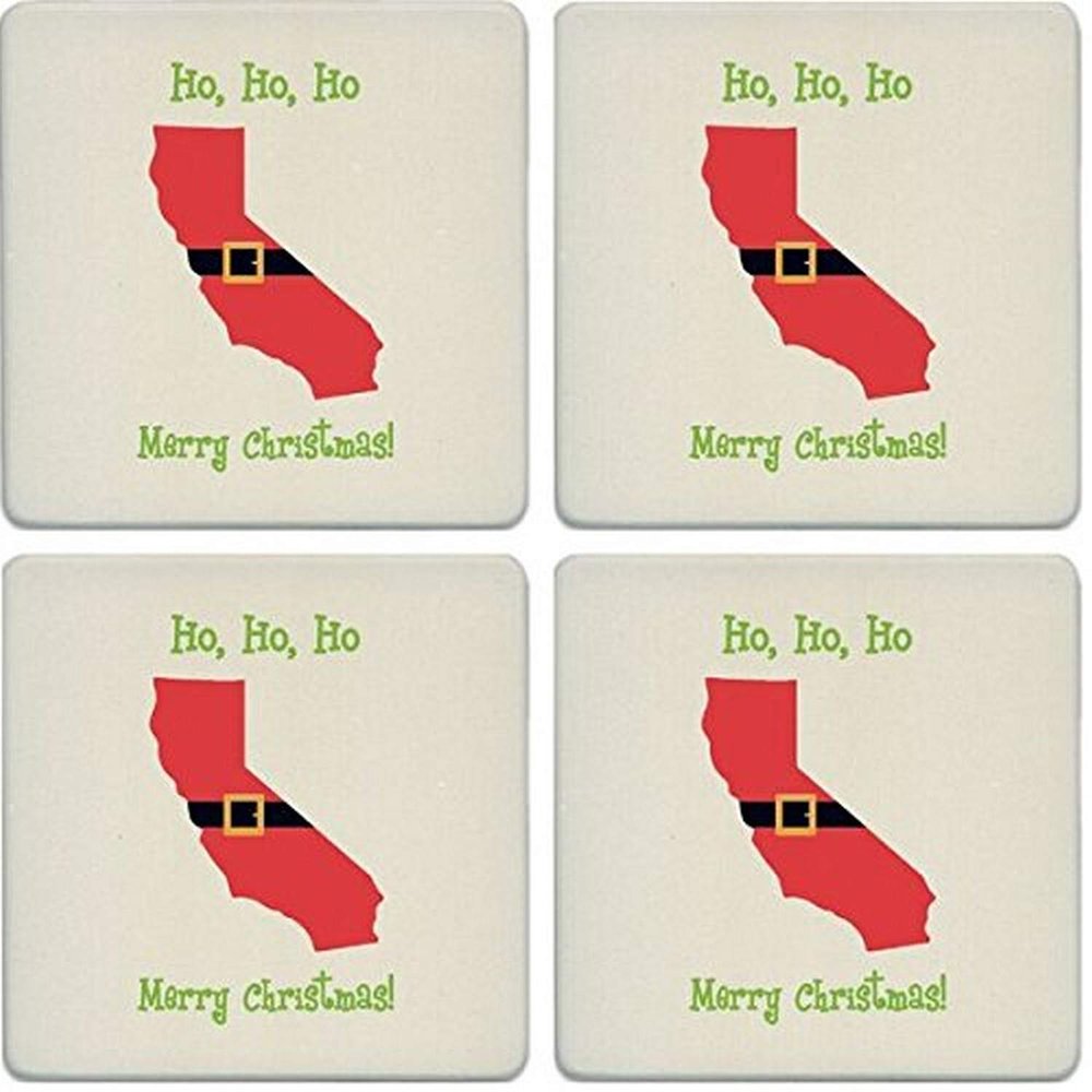 CoasterStone Absorbent Coasters (Set of 4), Santa Suit California, 4-1/4"