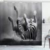 Ambesonne Africa Shower Curtain, Zebra Rolling in The Dust Savage Animal Mammal Activity Eco Photo, Cloth Fabric Bathroom Decor Set with Hooks, 69" W x 84" L, Black and White view 1