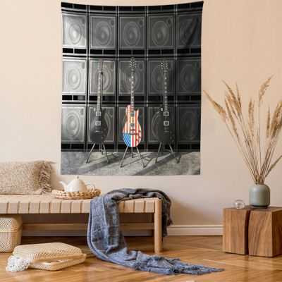 Ambesonne American Flag Tapestry, Black and Us Bass Guitar Electronic Rock Music Theme Digital Graphic Work, Wall Hanging for Bedroom Living Room Dorm Decor, 60" X 80", Charcoal Red
