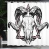 Ambesonne Tattoo Shower Curtain, Skull of a Bull with Horns Tangled Geometric Simple Artwork Image, Cloth Fabric Bathroom Decor Set with Hooks, 69" W x 70" L, Red White and Black view 3