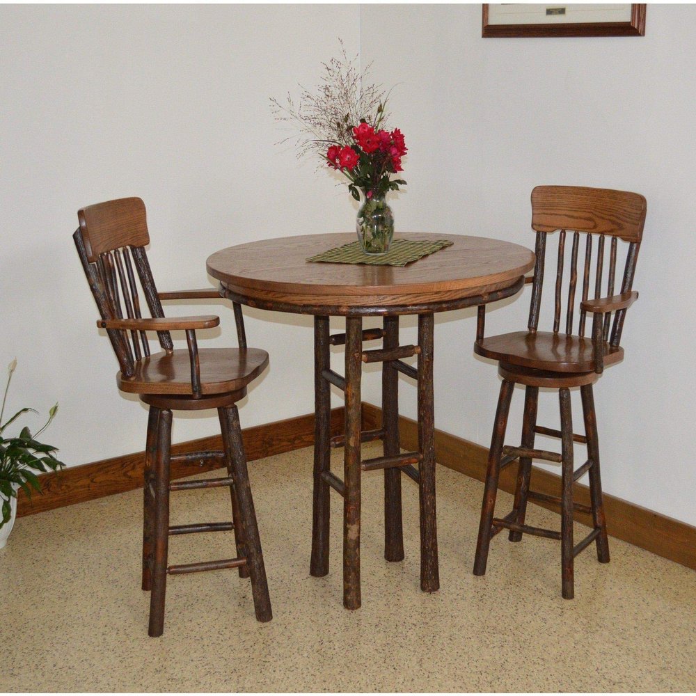 A & L Furniture Co. Hickory 3 Piece Bar Table with Hickory Panel Back Swivel Barchairs - Lead TIME to Ship 3 Weeks
