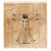 Ambesonne Human Anatomy Shower Curtain, Medieval Vitruvian Man Crosshatching Famous Italian Painting Renaissance Body Art, Cloth Fabric Bathroom Decor Set with Hooks, 69" W x 75" L, Sepia Brown Black view 2