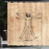 Ambesonne Human Anatomy Shower Curtain, Medieval Vitruvian Man Crosshatching Famous Italian Painting Renaissance Body Art, Cloth Fabric Bathroom Decor Set with Hooks, 69" W x 75" L, Sepia Brown Black view 3