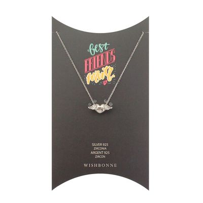 Wishbonne A friend you dare to be yourself gift set heart with wing pendant, 16"-18", Silver