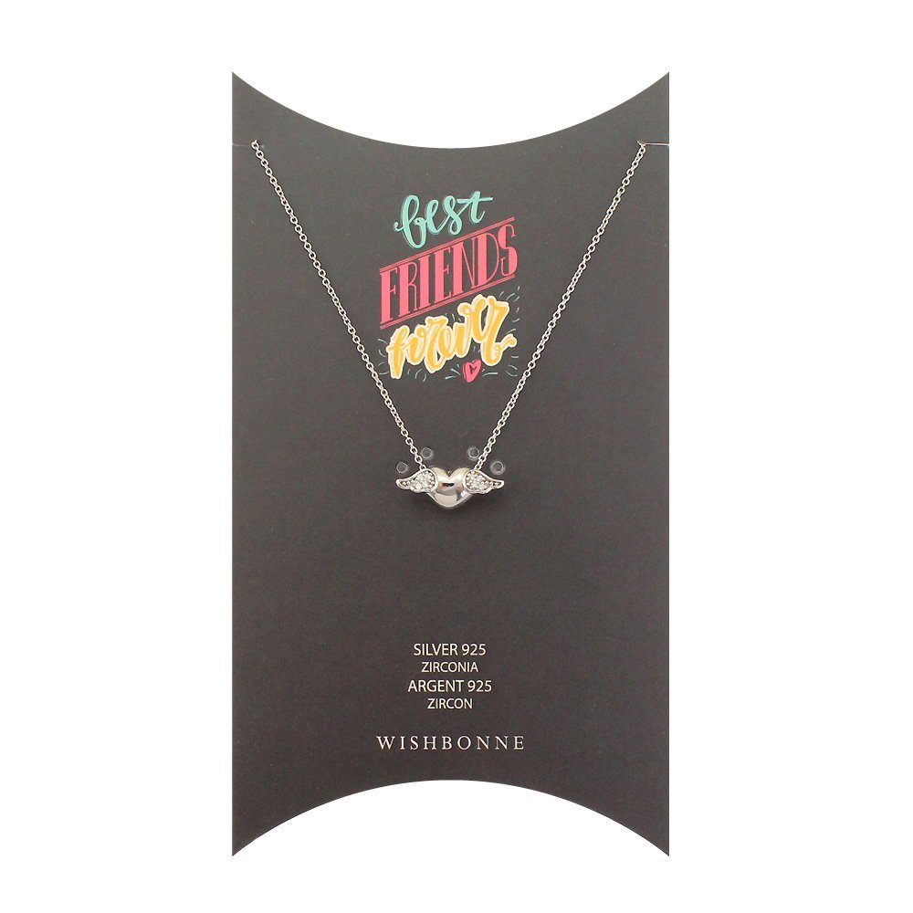 Wishbonne A friend you dare to be yourself gift set heart with wing pendant, 16"-18", Silver