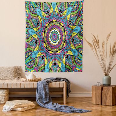 Ambesonne Psychedelic Tapestry, Abstract Unusual with Color and Form Details Hippie Retro, Wall Hanging for Bedroom Living Room Dorm Decor, 60" X 80", Soft Blue
