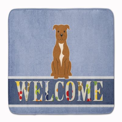 Caroline's Treasures BB5628RUG Staffordshire Bull Terrier Brown Welcome Machine Washable Memory Foam Mat, Bathroom Rug, Non-Slip Bath Mat, Durable Thick Washable Rugs for Kitchen, Bathroom Quick Dry,