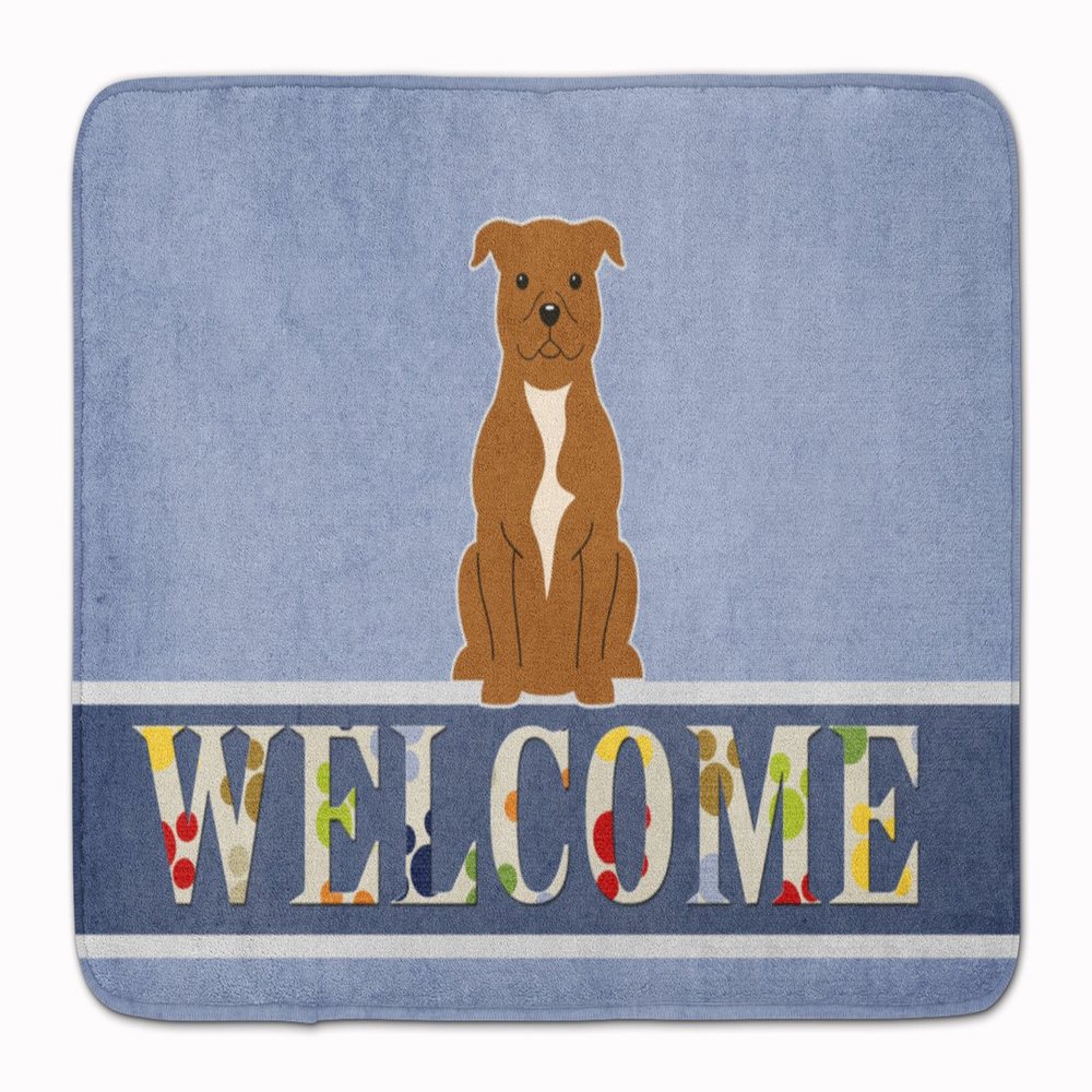 Caroline's Treasures BB5628RUG Staffordshire Bull Terrier Brown Welcome Machine Washable Memory Foam Mat, Bathroom Rug, Non-Slip Bath Mat, Durable Thick Washable Rugs for Kitchen, Bathroom Quick Dry,
