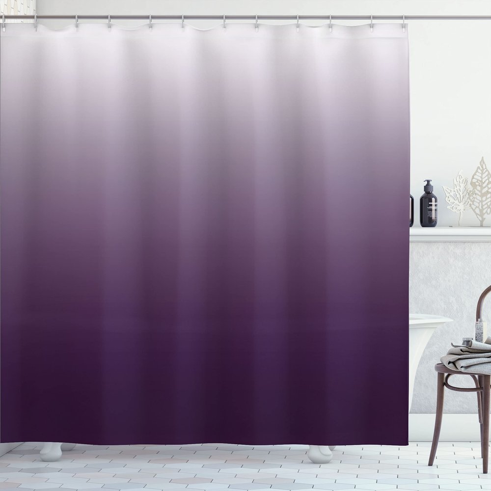 Ambesonne Ombre Shower Curtain, Perfect Gradient Harmony of Vivid Colors Themed Modern Design Art Print, Cloth Fabric Bathroom Decor Set with Hooks, 69" W x 75" L, Eggplant White