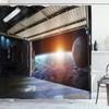 Ambesonne Outer Space Shower Curtain, Earth Scene from a Space Plane Runway Globe Galaxy up to Stars Sci-Fi Picture, Cloth Fabric Bathroom Decor Set with Hooks, 69" W x 75" L, Marigold Blue view 1