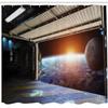 Ambesonne Outer Space Shower Curtain, Earth Scene from a Space Plane Runway Globe Galaxy up to Stars Sci-Fi Picture, Cloth Fabric Bathroom Decor Set with Hooks, 69" W x 75" L, Marigold Blue view 2