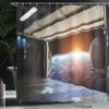 Ambesonne Outer Space Shower Curtain, Earth Scene from a Space Plane Runway Globe Galaxy up to Stars Sci-Fi Picture, Cloth Fabric Bathroom Decor Set with Hooks, 69" W x 75" L, Marigold Blue view 3