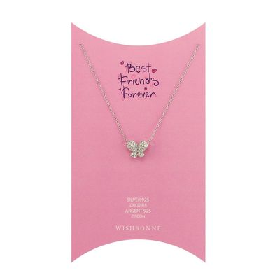 Wishbonne Hello my best friend gift set butterfly pendant, 16"-18", Silver