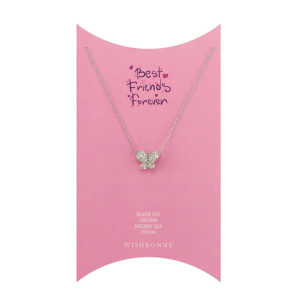 Wishbonne Hello my best friend gift set butterfly pendant, 16"-18", Silver