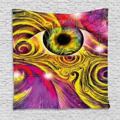 Ambesonne Psychedelic Tapestry, Hippie Hallucinatory Eye in Vivid Colors with Optical Swirl Lines Graphic, Wall Hanging for Bedroom Living Room Dorm Decor, 60" X 80", Fuchsia Yellow