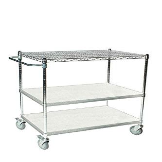 21" Deep x 54" Wide x 39" High 3 Tier Stainless Steel Shelf Cart with 1 Wire Shelf & 2 Solid Shelf