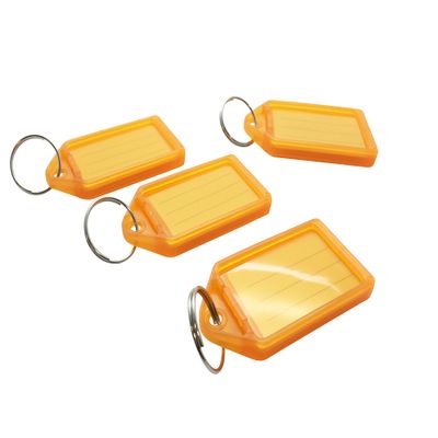 Pack of 50 Large Orange Coloured Identity Tag Key Rings - Sliding Fob Keyrings