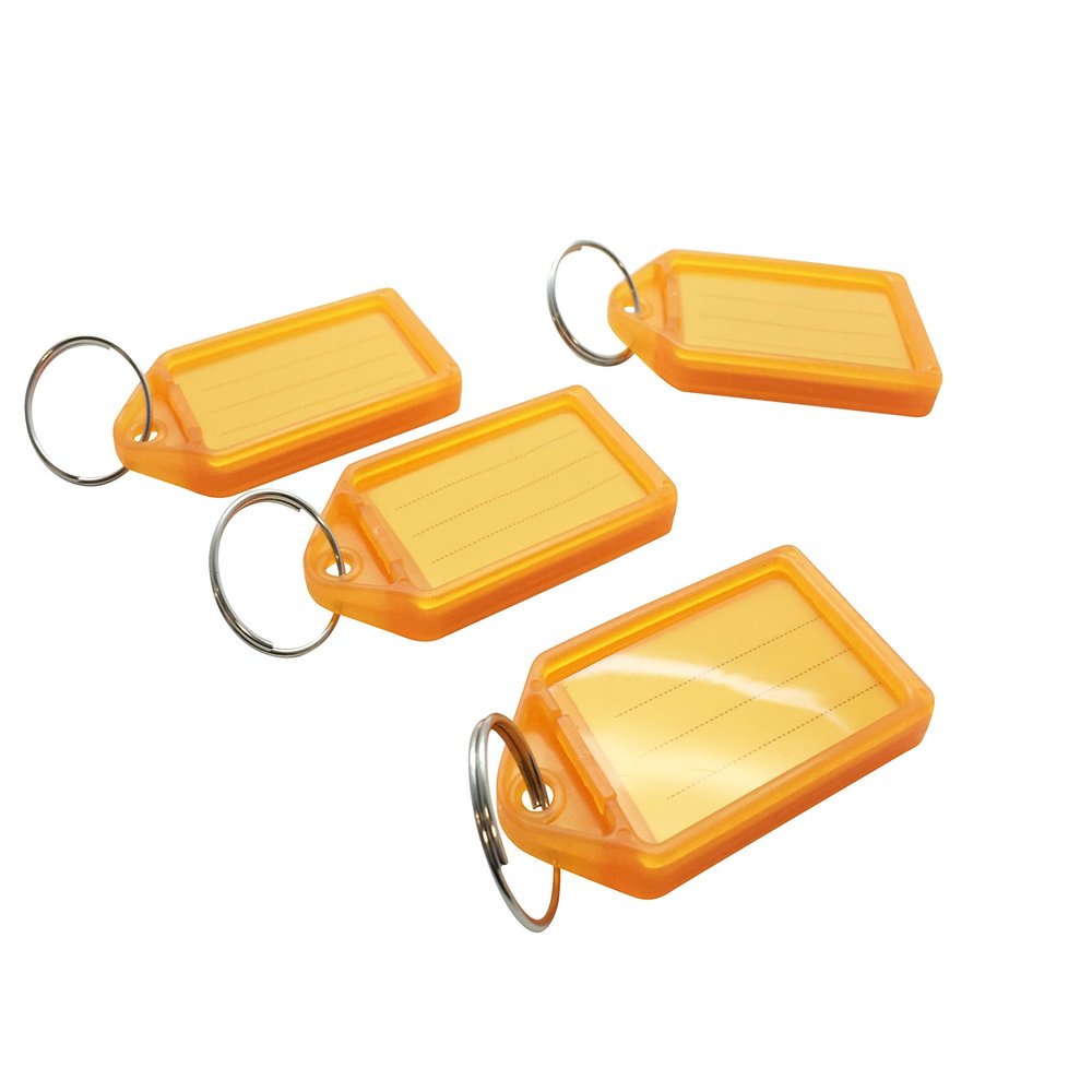 Pack of 50 Large Orange Coloured Identity Tag Key Rings - Sliding Fob Keyrings