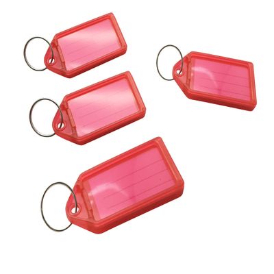Pack of 50 Large Red Coloured Identity Tag Key Rings - Sliding Fob Keyrings