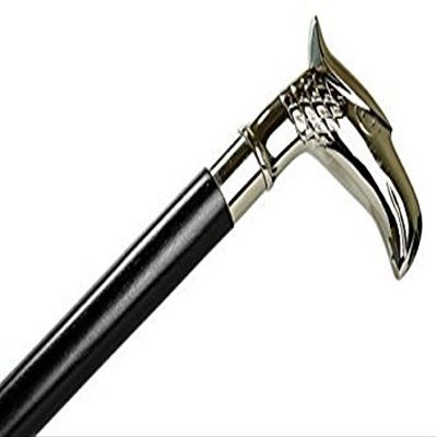 Walking Stick Design Eagle Shape Head Wooden Stick 3 Fold Walking Stick Brass Nickle Plated Handle with Black Cane 94.5 cm Cane Gift for Seniors.