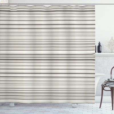 Ambesonne Striped Shower Curtain, Abstract Lines in Earthen Tones Simplistic Chevron Vain Uniform Ranks Blaze Print, Cloth Fabric Bathroom Decor Set with Hooks, 69" W x 75" L, Green Grey