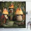 Ambesonne Nature Shower Curtain, Mushroom Houses in Forest Fantasy Wonderland Dwarf Theme, Cloth Fabric Bathroom Decor Set with Hooks, 69" W x 84" L, Taupe view 1