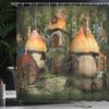 Ambesonne Nature Shower Curtain, Mushroom Houses in Forest Fantasy Wonderland Dwarf Theme, Cloth Fabric Bathroom Decor Set with Hooks, 69" W x 84" L, Taupe view 3