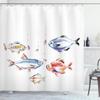 Ambesonne Fishing Shower Curtain, Retro Fishing Love Theme with Goldfish Herring Bream Bass Salmon Image, Cloth Fabric Bathroom Decor Set with Hooks, 69" W x 75" L, Blue Red view 1