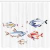 Ambesonne Fishing Shower Curtain, Retro Fishing Love Theme with Goldfish Herring Bream Bass Salmon Image, Cloth Fabric Bathroom Decor Set with Hooks, 69" W x 75" L, Blue Red view 2