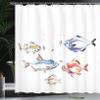 Ambesonne Fishing Shower Curtain, Retro Fishing Love Theme with Goldfish Herring Bream Bass Salmon Image, Cloth Fabric Bathroom Decor Set with Hooks, 69" W x 75" L, Blue Red view 3