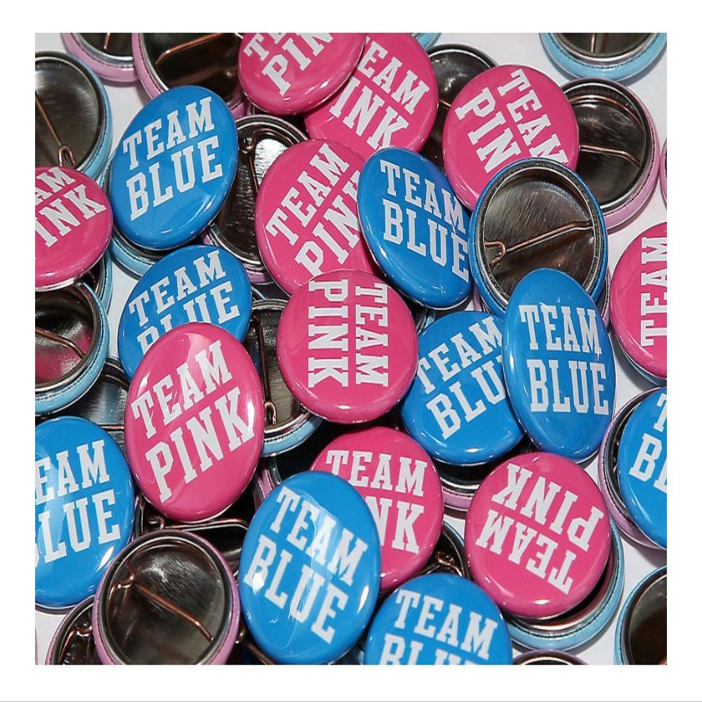 50 Baby Shower 1" Pinbacks - Team Pink Team Blue - Gender Reveal Party Favors