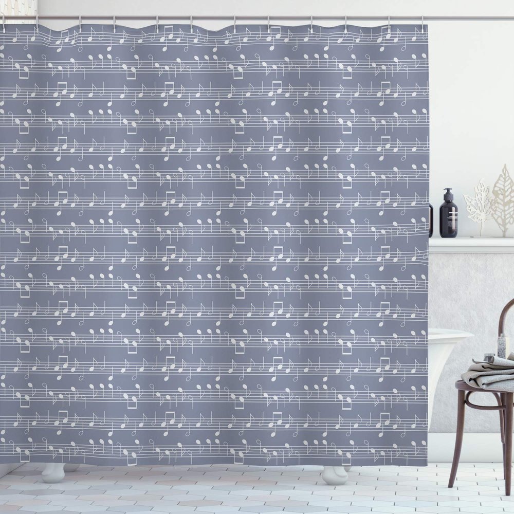 Ambesonne Grey Shower Curtain, Piano Music Clay Motif Various Notes Beats Melody Rhythm Harmony Jazz, Cloth Fabric Bathroom Decor Set with Hooks, 69" W x 84" L, Pale Lavender