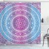 Ambesonne Blue and Pink Shower Curtain, Ombre Mandala Floral Star Medallion Pattern Style Bohemian, Cloth Fabric Bathroom Decor Set with Hooks, 69" W x 84" L, Blue White and Violet view 1