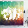 Ambesonne Africa Shower Curtain, Fractal Deer Family Geometric Cut Shapes Hunt Adventure Themed Desert Eco Graphic, Cloth Fabric Bathroom Decor Set with Hooks, 69" W x 84" L, White Reseda Green Indigo view 1