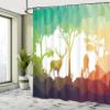 Ambesonne Africa Shower Curtain, Fractal Deer Family Geometric Cut Shapes Hunt Adventure Themed Desert Eco Graphic, Cloth Fabric Bathroom Decor Set with Hooks, 69" W x 84" L, White Reseda Green Indigo view 4