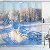 Ambesonne Farmland Shower Curtain, Winter Snow Valley with Oak Borders Pines Frozen Pastoral High Cold Lands Art, Cloth Fabric Bathroom Decor Set with Hooks, 69" W x 75" L, White Blue view 1