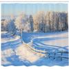 Ambesonne Farmland Shower Curtain, Winter Snow Valley with Oak Borders Pines Frozen Pastoral High Cold Lands Art, Cloth Fabric Bathroom Decor Set with Hooks, 69" W x 75" L, White Blue view 2