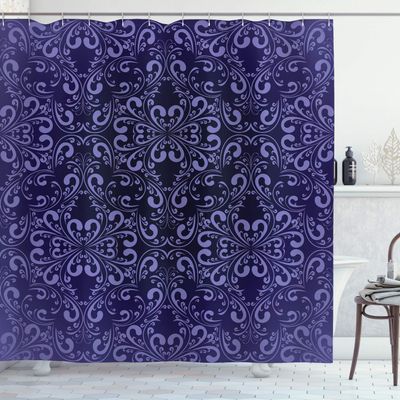 Ambesonne Vintage Shower Curtain, Floral Timeless Renaissance Themed Romantic and Royal Victorian Pattern, Cloth Fabric Bathroom Decor Set with Hooks, 69" W x 75" L, Dark Purple Lavender