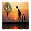 Ambesonne Africa Shower Curtain, Giraffes on Bushes by The Lake Surface Horizon in The Middle of Nowhere Image, Cloth Fabric Bathroom Decor Set with Hooks, 69" W x 70" L, Orange Black view 2